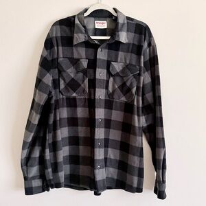 Wrangler Authentics Flannel Mens Shirt Jacket 2XL Gray Black Plaid Warm and Soft